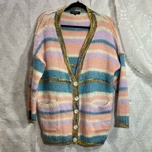Cariedo Studios pastel striped button up fuzzy cardigan size M